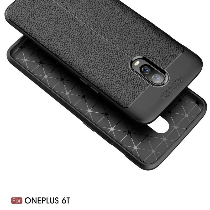 Etui OnePlus 6T Czerwony Czarny Efekt Skóry Z Podwójną Linią Liczi Etui Ochronne