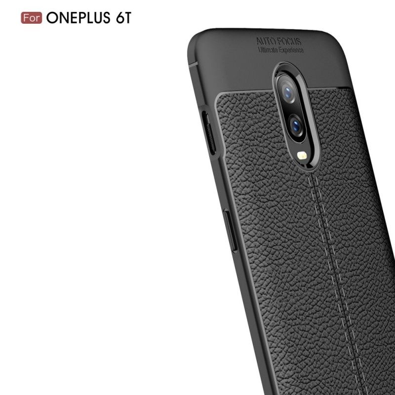 Etui OnePlus 6T Czerwony Czarny Efekt Skóry Z Podwójną Linią Liczi Etui Ochronne