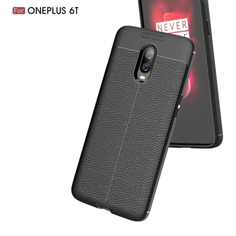 Etui OnePlus 6T Czerwony Czarny Efekt Skóry Z Podwójną Linią Liczi Etui Ochronne