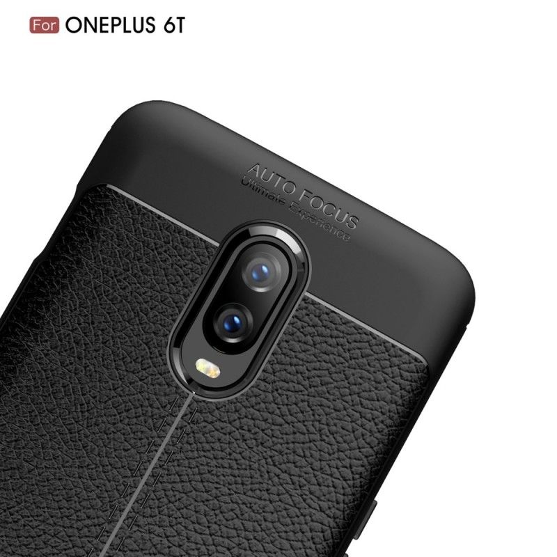 Etui OnePlus 6T Czerwony Czarny Efekt Skóry Z Podwójną Linią Liczi Etui Ochronne