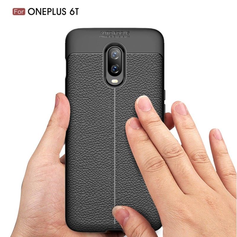 Etui OnePlus 6T Czerwony Czarny Efekt Skóry Z Podwójną Linią Liczi Etui Ochronne