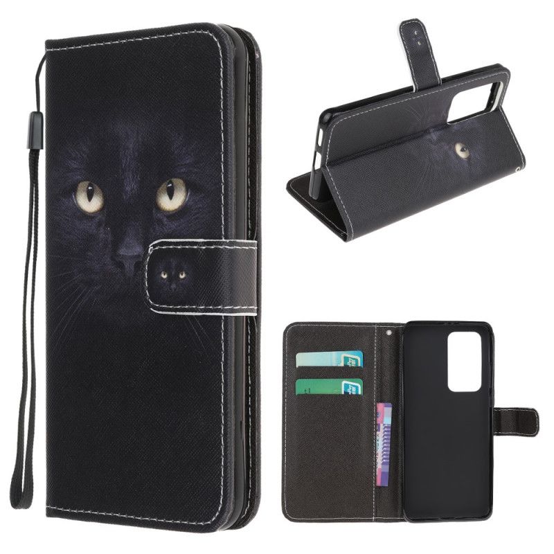 Etui Folio Xiaomi Mi 10T / 10T Pro Czarne Oczy Kota Ze Stringami Etui Ochronne