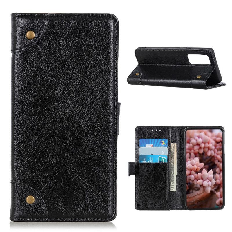 Etui Folio Xiaomi Mi 10T / 10T Pro Czerwony Czarny Nity W Stylu Vintage Ze Skóry Nappa Etui Ochronne