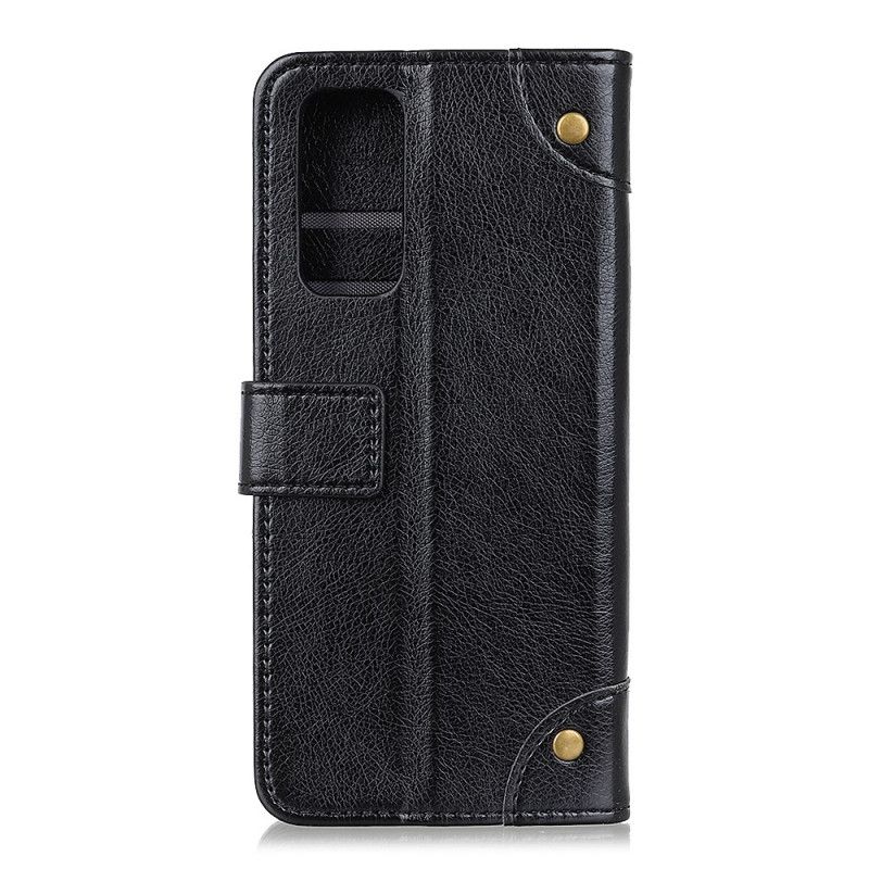 Etui Folio Xiaomi Mi 10T / 10T Pro Czerwony Czarny Nity W Stylu Vintage Ze Skóry Nappa Etui Ochronne