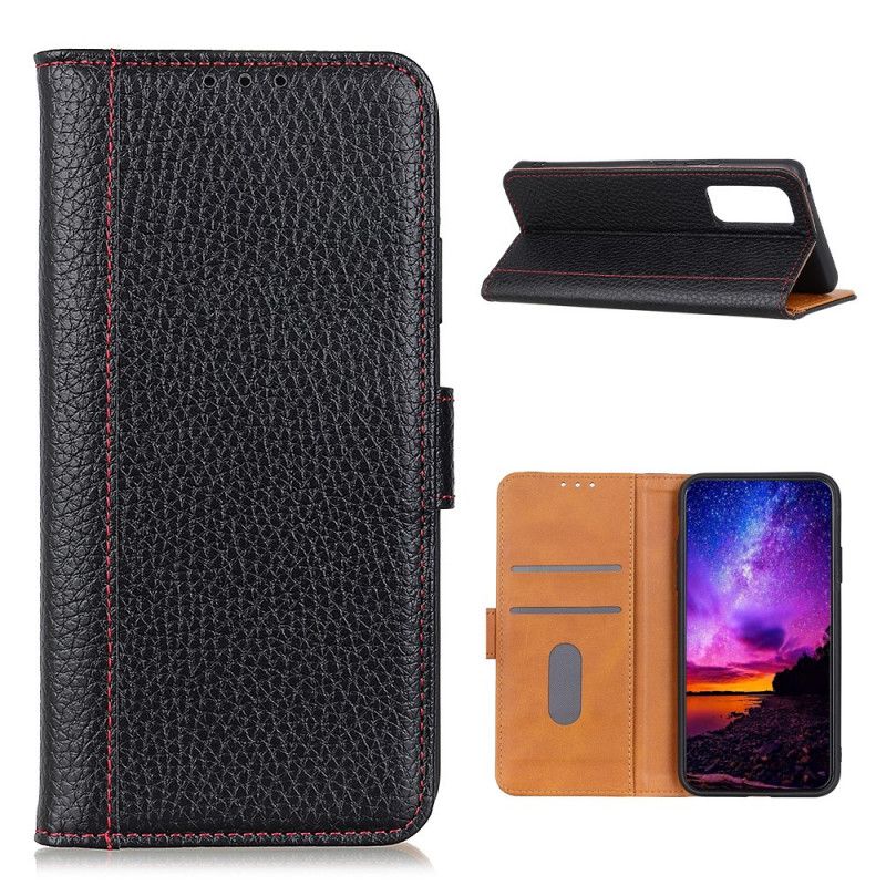 Etui Folio Xiaomi Mi 10T / 10T Pro Czerwony Czarny Szyty Efekt Skóry Liczi Etui Ochronne