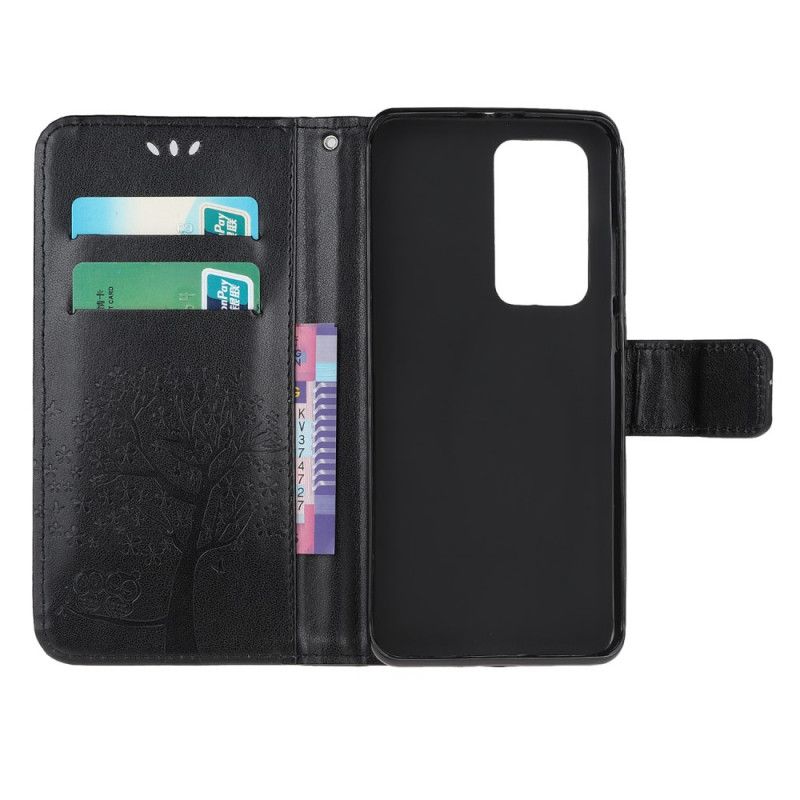 Etui Folio Xiaomi Mi 10T / 10T Pro Szary Czarny Sowy Drzewne I Stringi