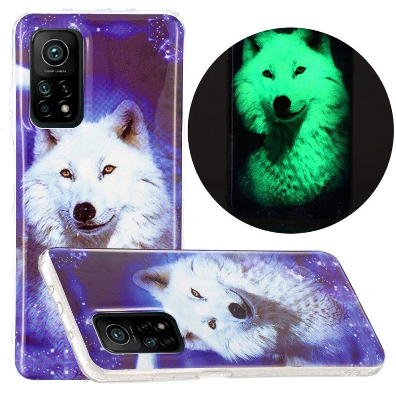 Etui Xiaomi Mi 10T / 10T Pro Ciemnoniebieski Zielony Fluorescencyjna Seria Wilków