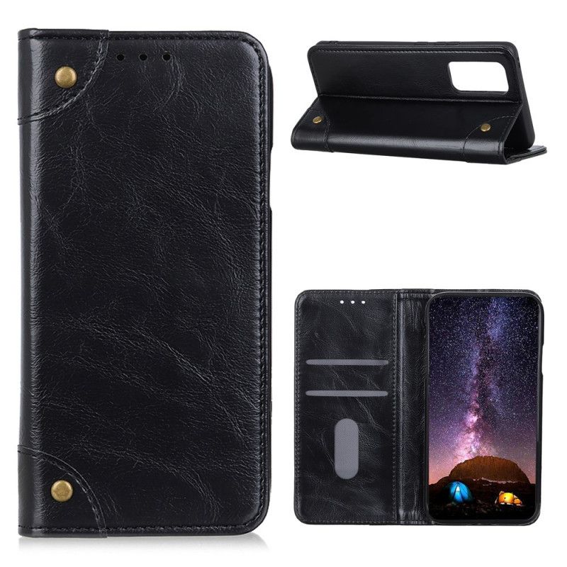 Flip Kotelot Xiaomi Mi 10T / 10T Pro Granatowy Czarny Nity Z Dwoiny W Stylu Vintage