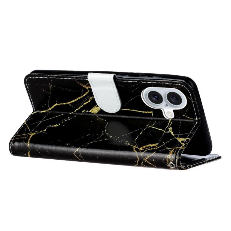 Etui Folio Do iPhone 16 Plus CZarny Złoty Marmur