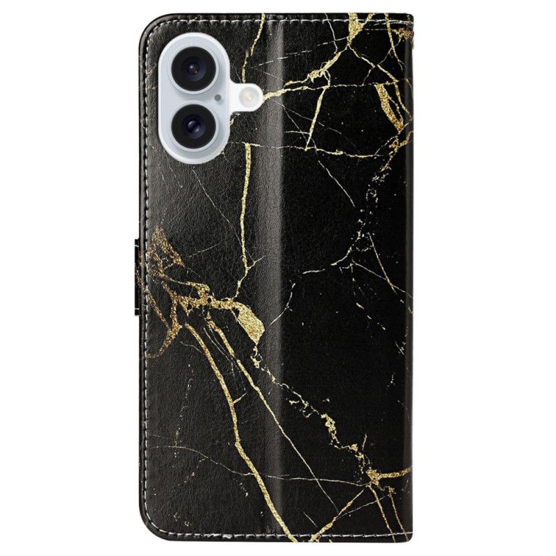 Etui Folio Do iPhone 16 Plus CZarny Złoty Marmur