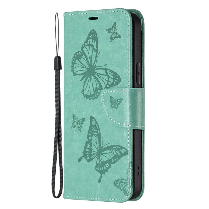 Etui Folio Do iPhone 16 Plus Drukowane Motyle Ze Smyczą