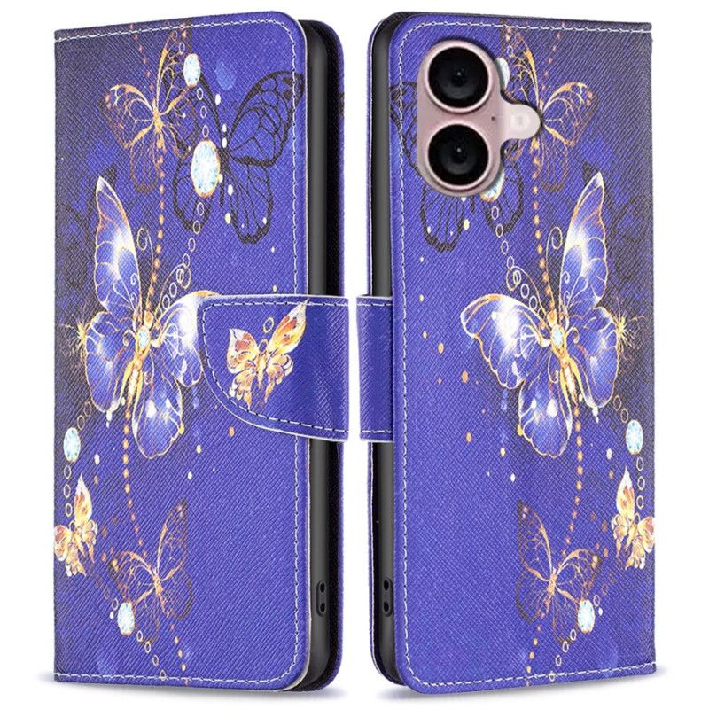 Etui Folio Do iPhone 16 Plus Fioletowe Motyle