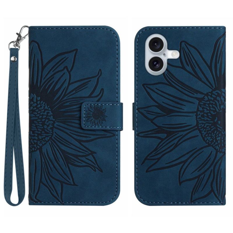 Etui Folio Do iPhone 16 Plus Nadruk Słonecznika Z Paskiem