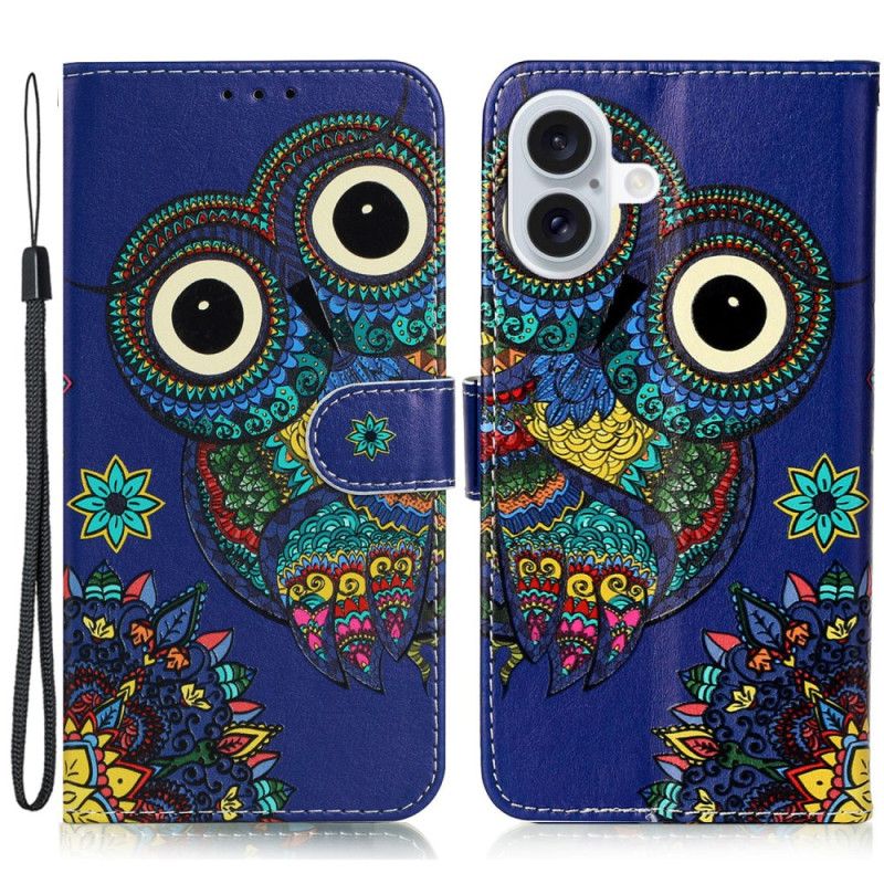 Etui Folio Do iPhone 16 Plus Niebieska Sowa Z Paskiem