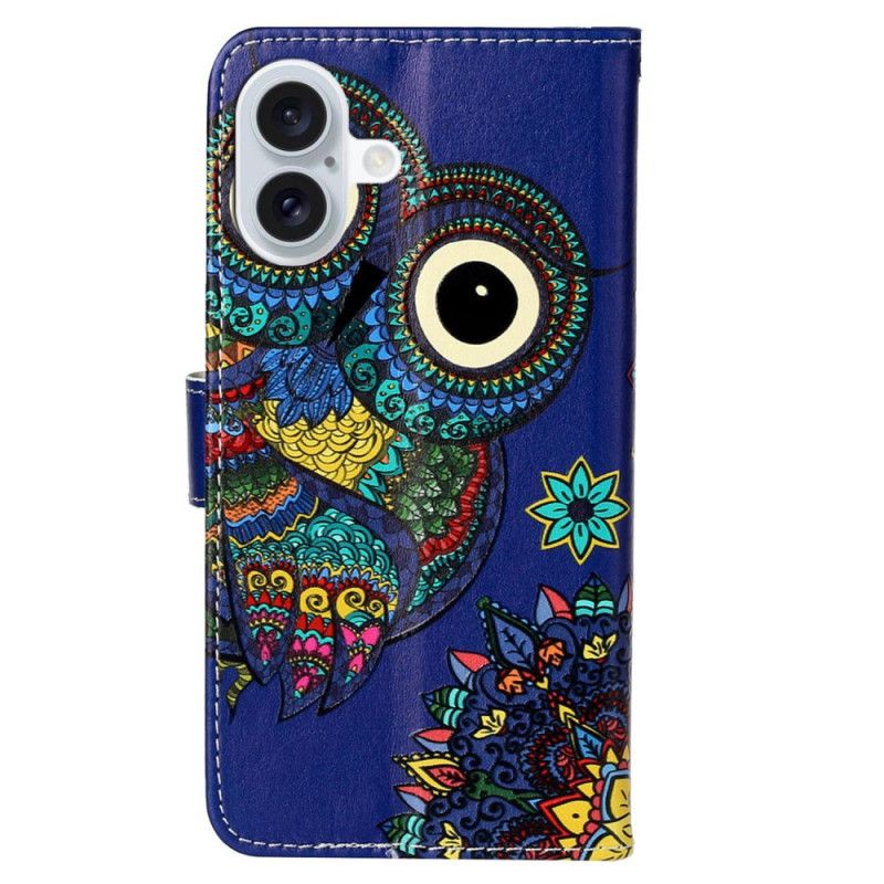 Etui Folio Do iPhone 16 Plus Niebieska Sowa Z Paskiem