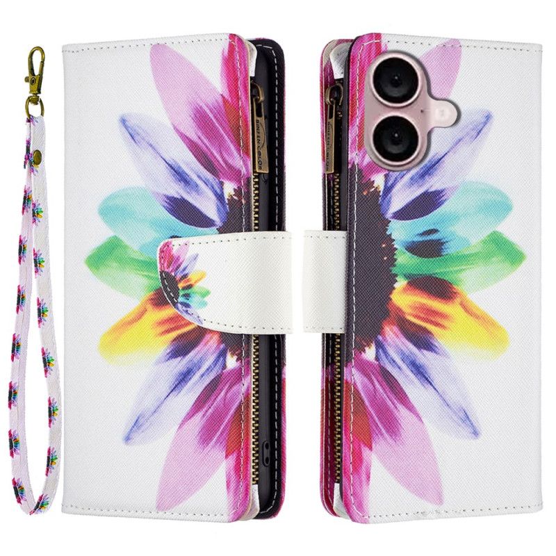 Etui Folio Do iPhone 16 Plus Portfel W Akwarelowe Kwiaty Z Paskiem