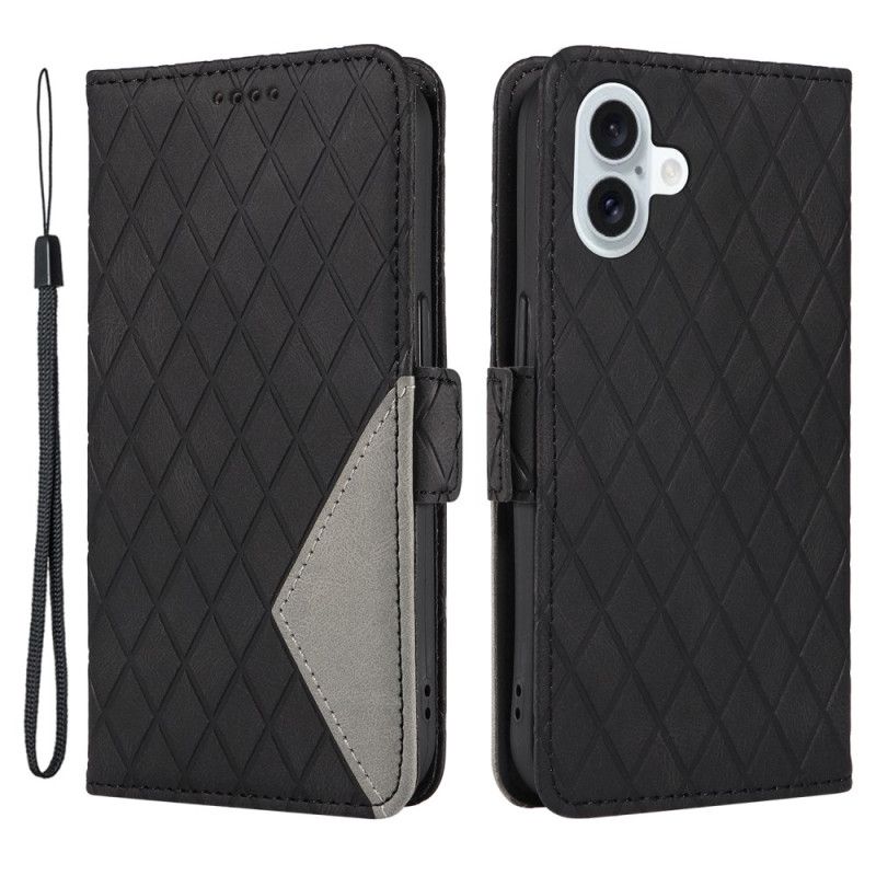 Etui Folio Do iPhone 16 Plus Wzór W Romby Na Ramiączkach