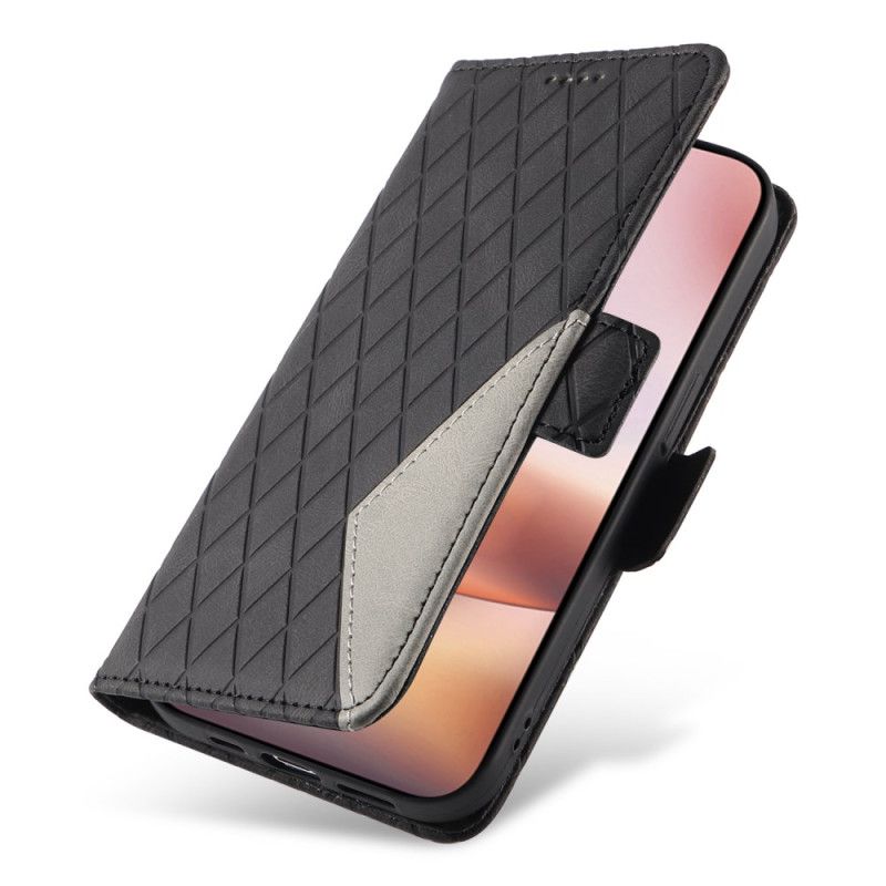 Etui Folio Do iPhone 16 Plus Wzór W Romby Na Ramiączkach