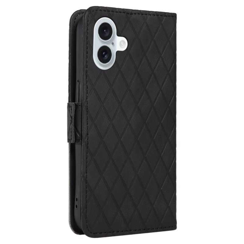 Etui Folio Do iPhone 16 Plus Wzór W Romby Na Ramiączkach