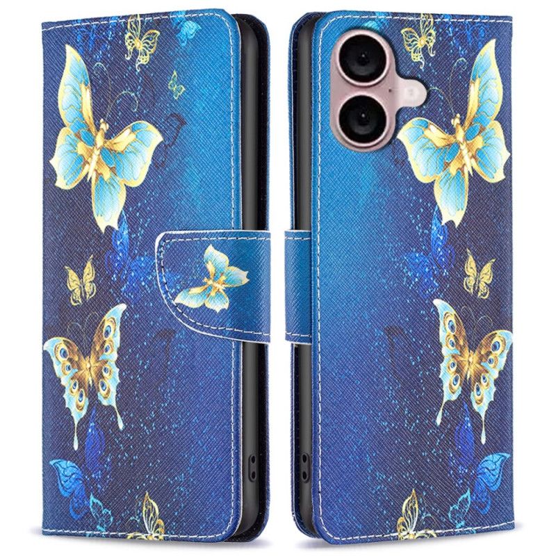 Etui Folio Do iPhone 16 Plus Złote Motyle