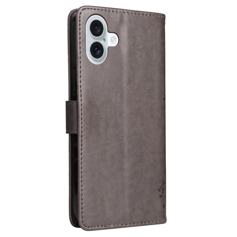 Etui Folio iPhone 16 Plus Drzewko Dla Kota I Smyczy Etui Ochronne