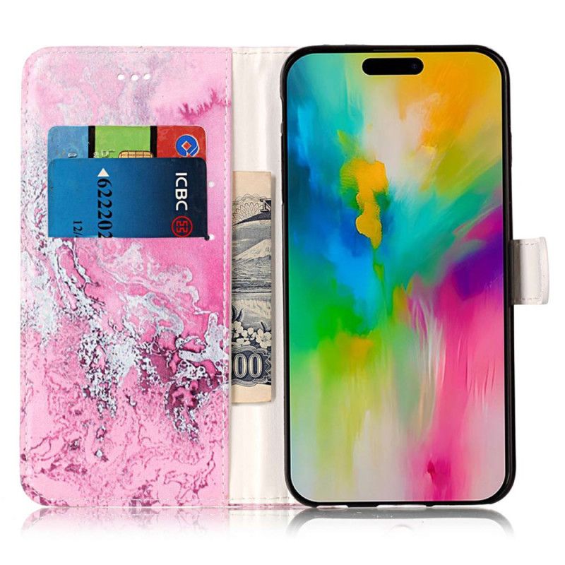 Etui Folio iPhone 16 Plus Granatowo-różowy Marmur Etui Ochronne