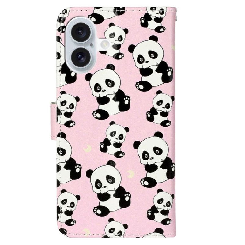 Etui Folio iPhone 16 Plus Pandy Na Smyczy Etui Ochronne