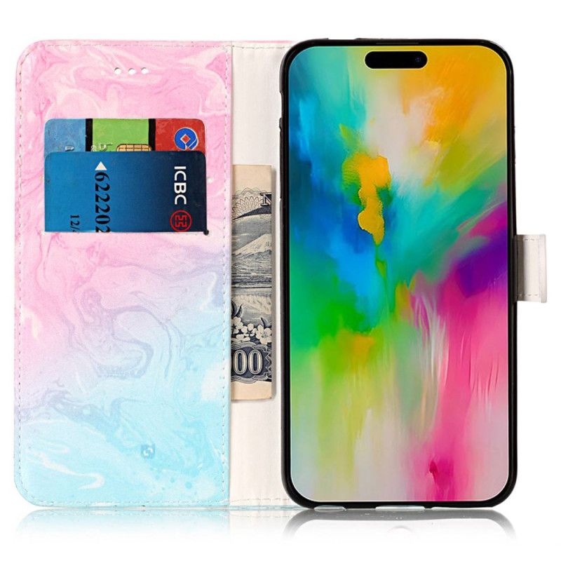 Etui Folio iPhone 16 Plus Różowy Zielony Marmur