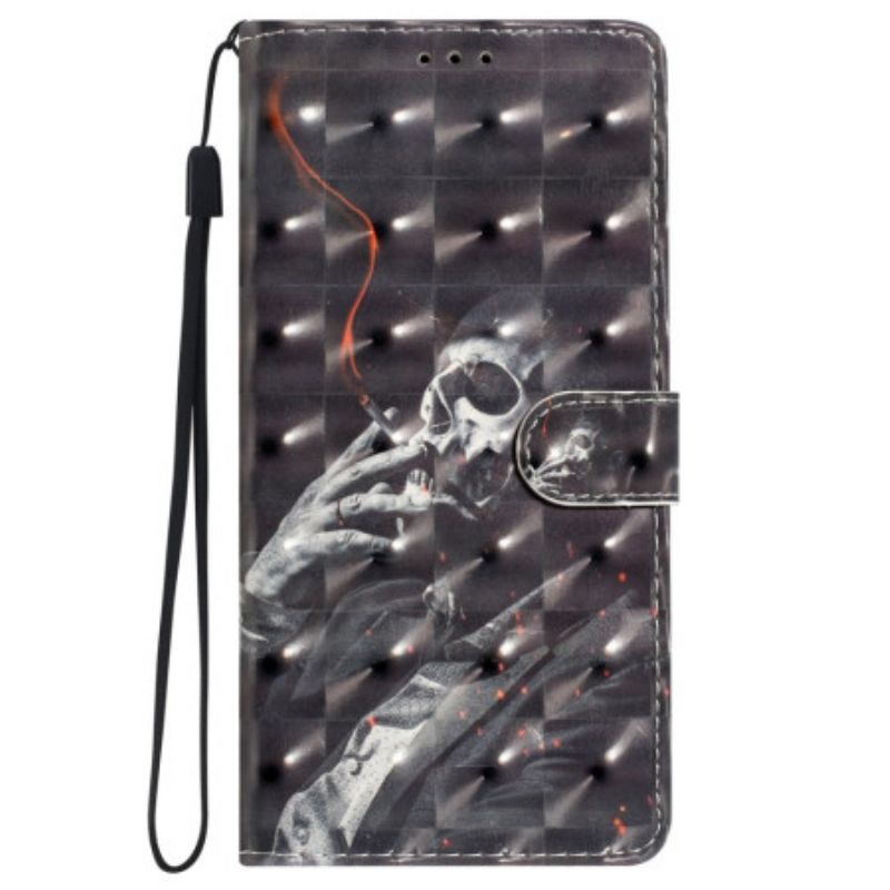 Etui Folio iPhone 16 Plus Szkielet Dymiący Z Paskiem Etui Ochronne