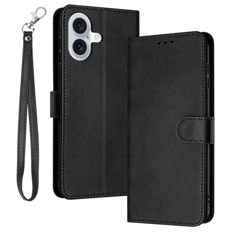 Etui Folio iPhone 16 Plus Sztuczna Skóra Z Paskiem Etui Ochronne