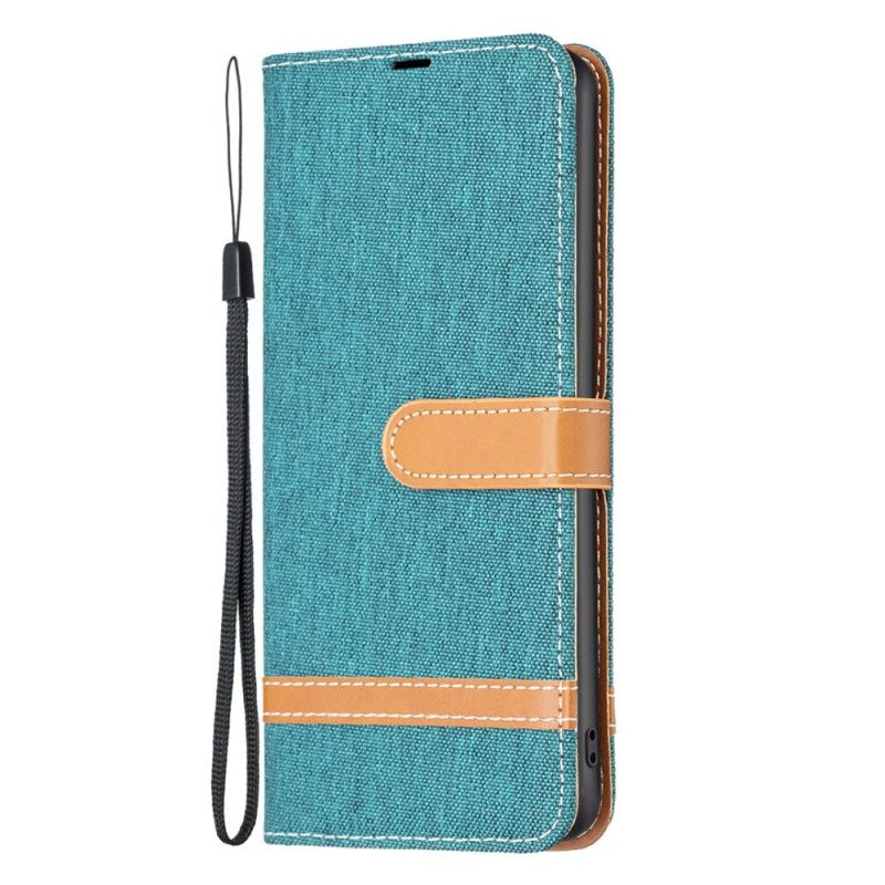 Etui Folio iPhone 16 Plus Tkanina Dżinsowa Z Paskami Etui Ochronne