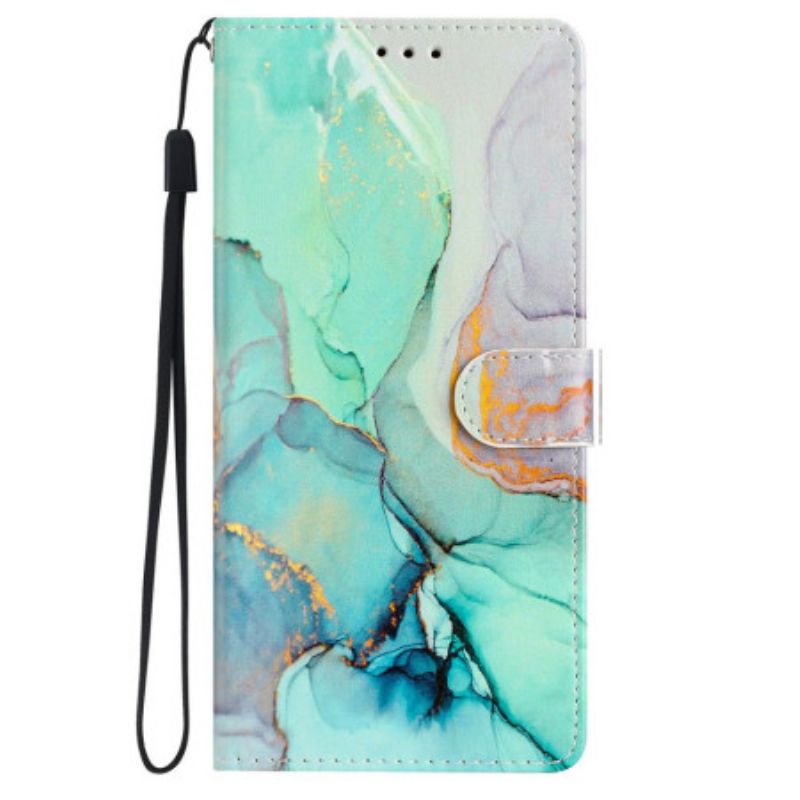 Etui Folio iPhone 16 Plus Zielony Marmur Z Paskiem