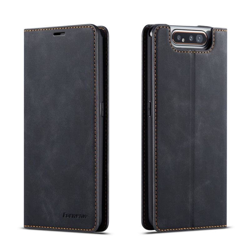 Etui Folio Samsung Galaxy A80 / A90 Czerwony Czarny Efekt Skóry Forwenw