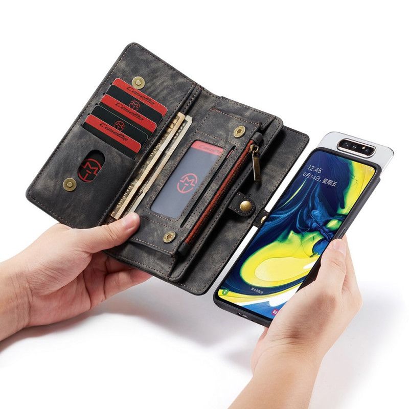 Etui Folio Samsung Galaxy A80 / A90 Czerwony Czarny Zabytkowe Skórzane Etui