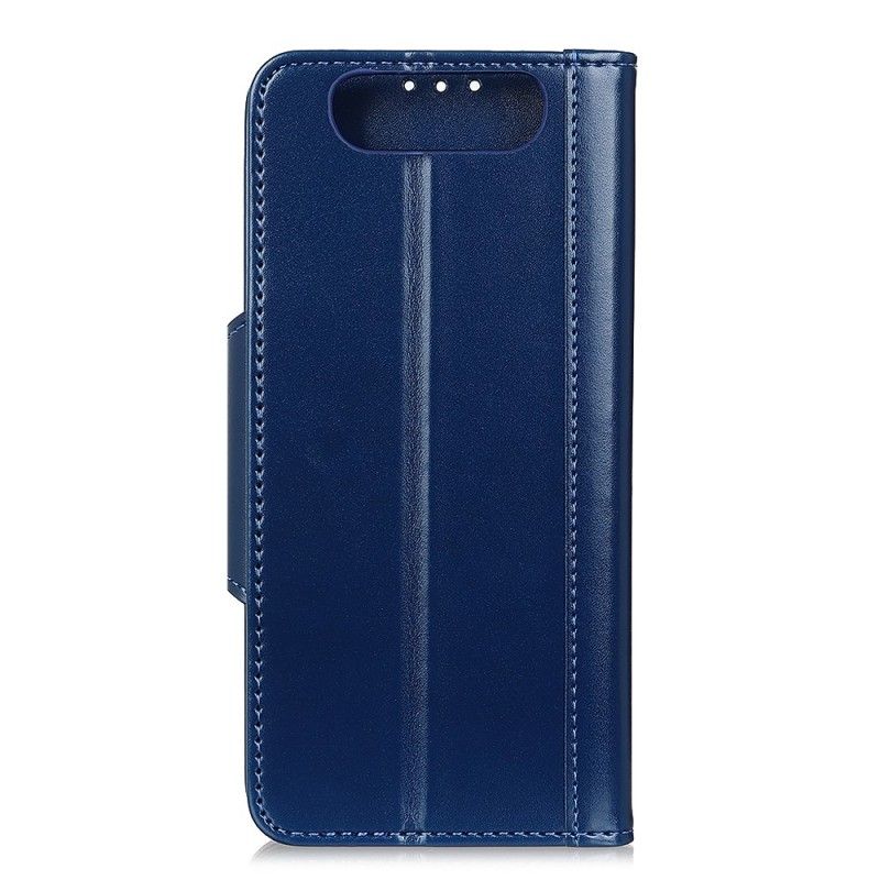 Etui Folio Samsung Galaxy A80 / A90 Granatowy Czarny Zapięcie Srebrne Z Imitacji Skóry