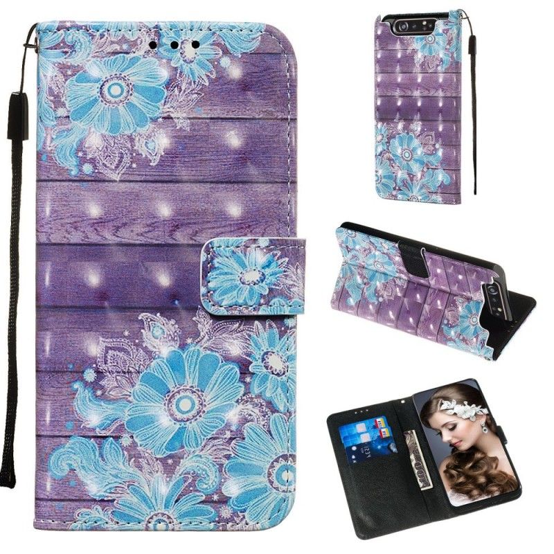 Etui Folio Samsung Galaxy A80 / A90 Niebieskie Kwiaty Etui Ochronne