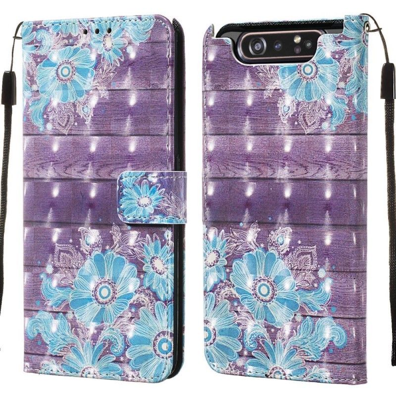 Etui Folio Samsung Galaxy A80 / A90 Niebieskie Kwiaty Etui Ochronne