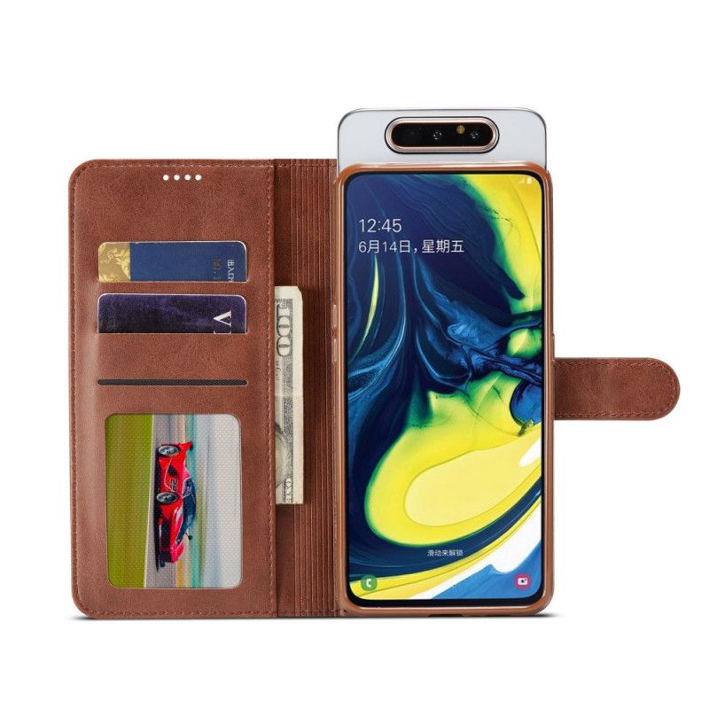 Etui Folio Samsung Galaxy A80 / A90 Szary Czarny Lc.Imeeke Efekt Skóry Etui Ochronne