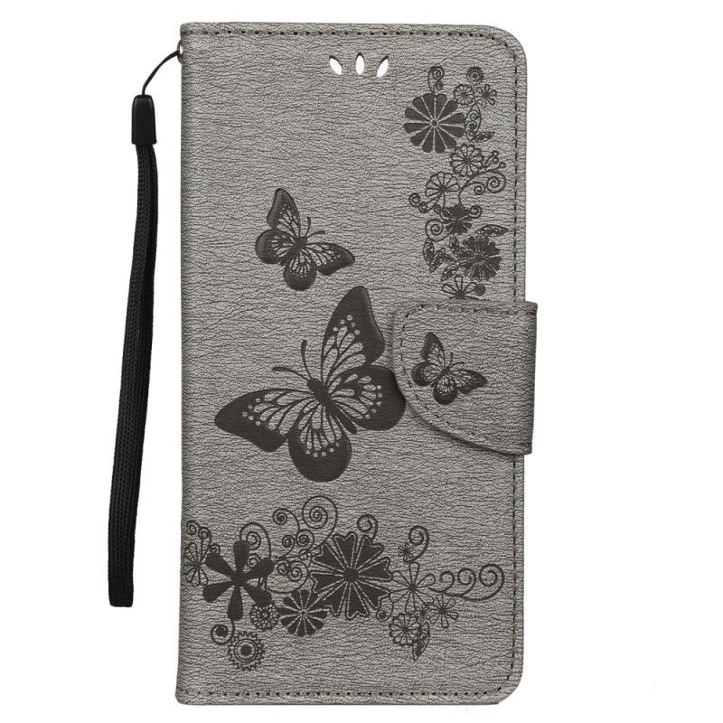 Etui Folio Samsung Galaxy A80 / A90 Szary Czarny Wspaniałe Motyle Stringi Etui Ochronne