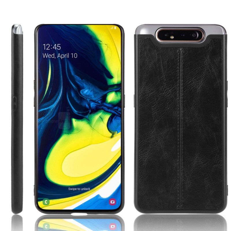 Etui Samsung Galaxy A80 / A90 Czerwony Czarny Efekt Szytej Skóry