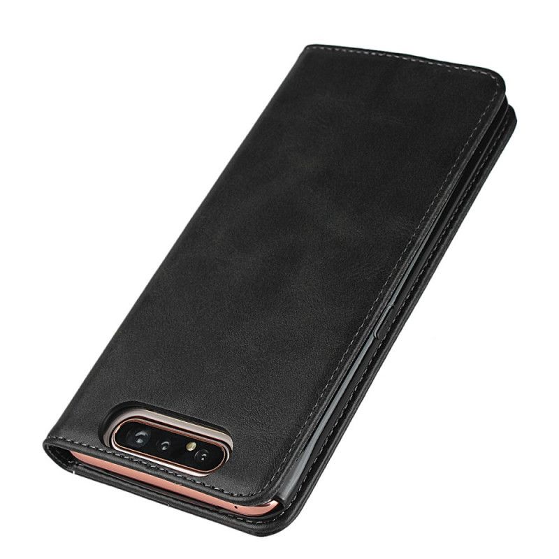 Flip Kotelot Samsung Galaxy A80 / A90 Granatowy Czarny Szwy Z Imitacji Skóry Etui Ochronne