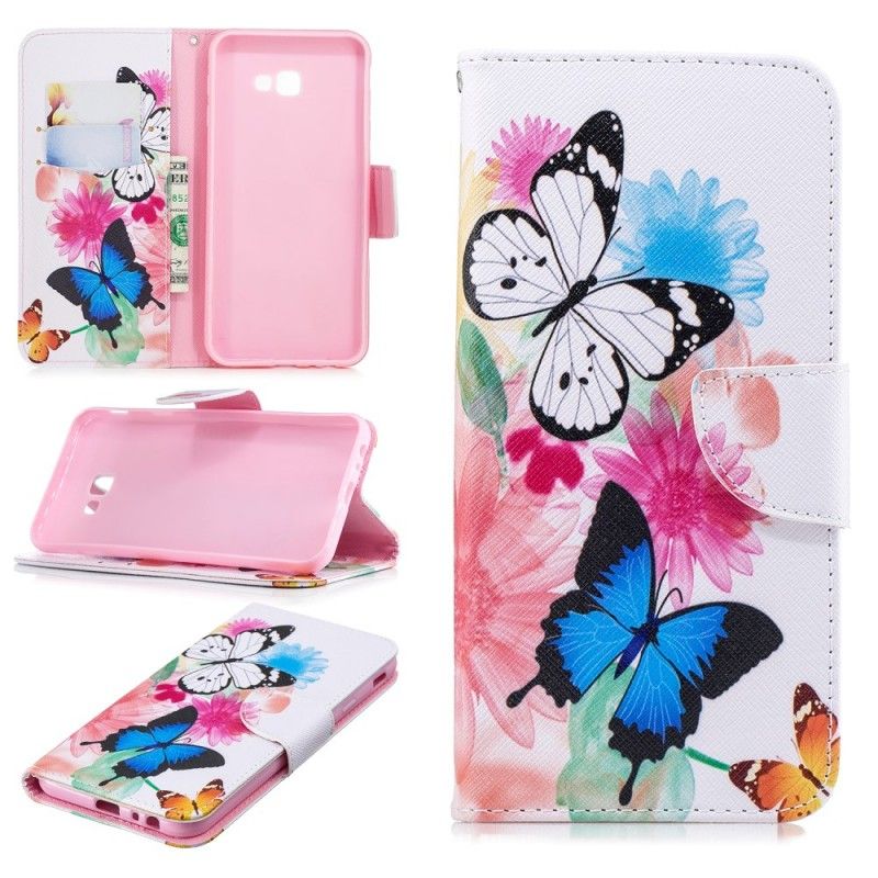 Etui Folio Samsung Galaxy J4 Plus Purpurowy Malowane Motyle I Kwiaty