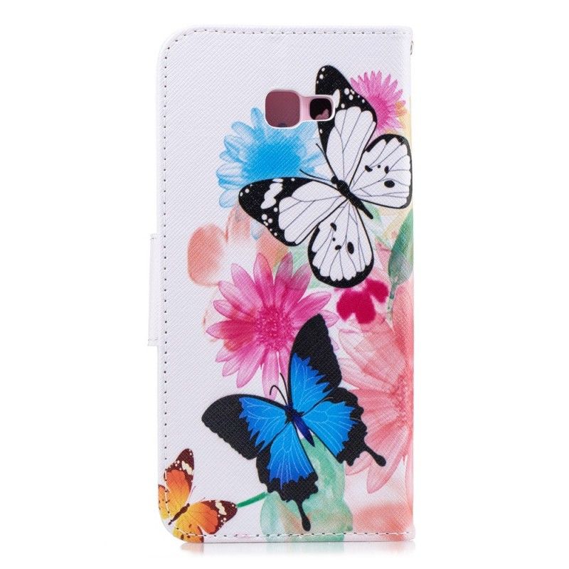 Etui Folio Samsung Galaxy J4 Plus Purpurowy Malowane Motyle I Kwiaty