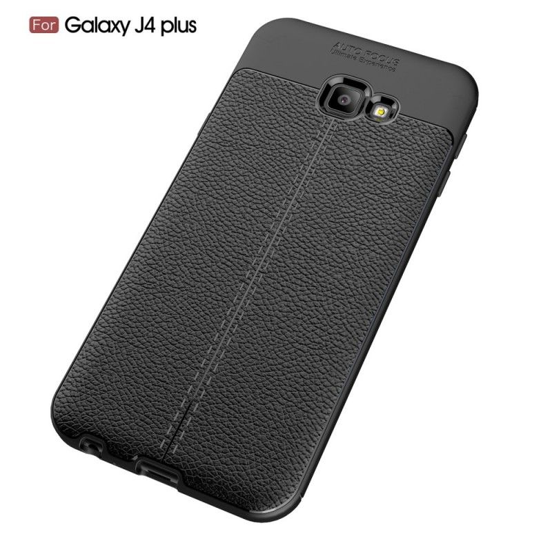 Etui Samsung Galaxy J4 Plus Szary Czarny Efekt Skóry Z Podwójną Linią Liczi