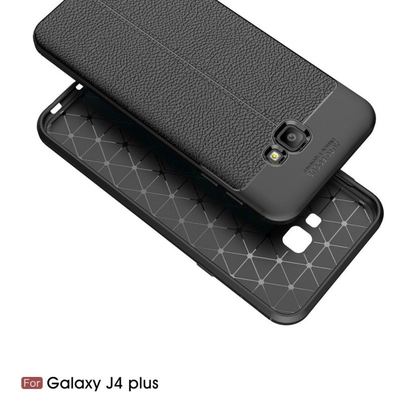 Etui Samsung Galaxy J4 Plus Szary Czarny Efekt Skóry Z Podwójną Linią Liczi