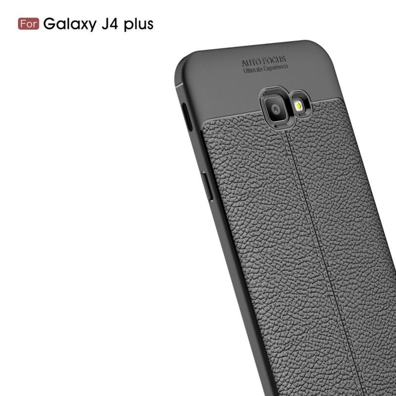 Etui Samsung Galaxy J4 Plus Szary Czarny Efekt Skóry Z Podwójną Linią Liczi