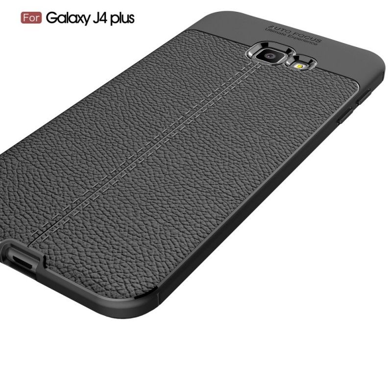 Etui Samsung Galaxy J4 Plus Szary Czarny Efekt Skóry Z Podwójną Linią Liczi