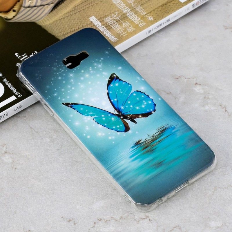 Futerały Samsung Galaxy J4 Plus Etui na Telefon Fluorescencyjny Niebieski Motyl