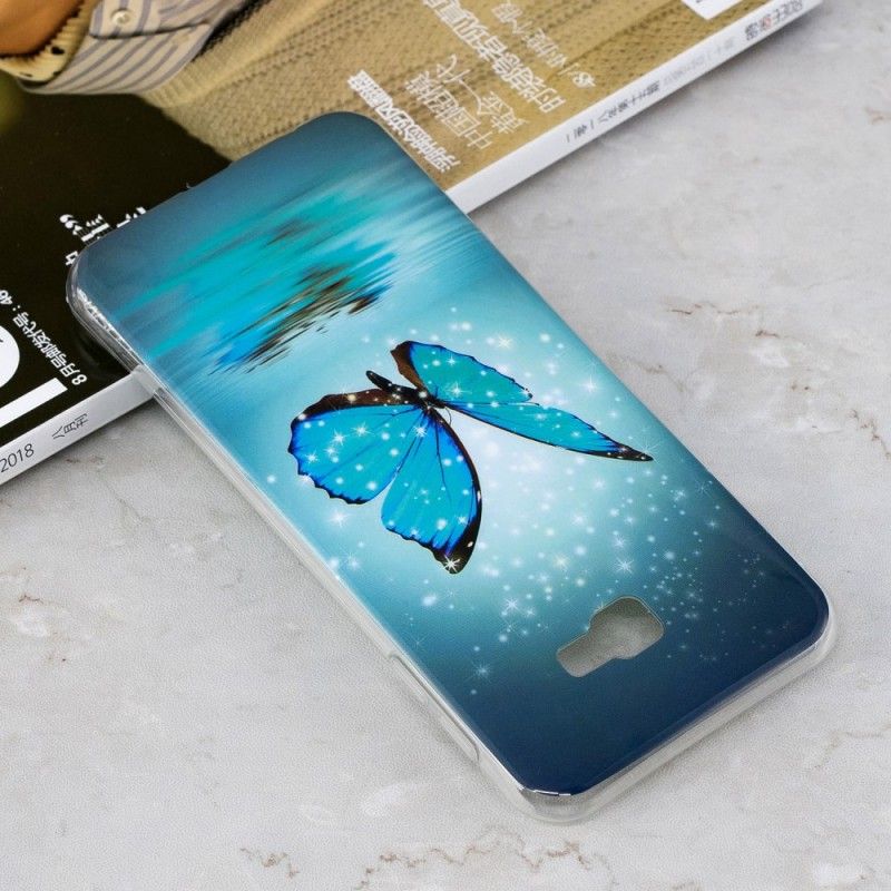 Futerały Samsung Galaxy J4 Plus Etui na Telefon Fluorescencyjny Niebieski Motyl