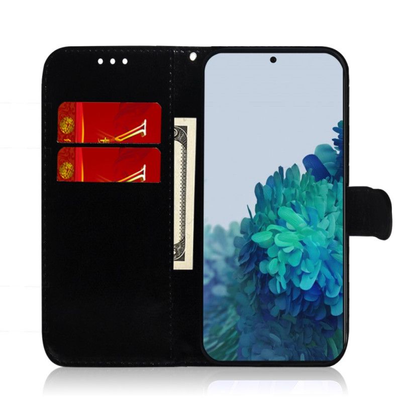 Etui Folio Samsung Galaxy S21 Plus 5G Biały Czarny Osłona Lusterka Z Imitacji Skóry Etui Ochronne